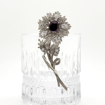 French Minimalist 3D Flower Rhinestone Brooch for Women