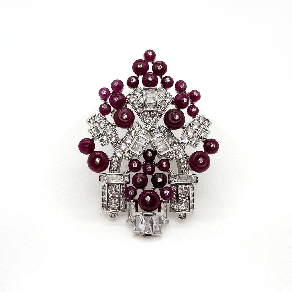 Art Deco Castle Brooch Purple Zircon Stone Titanium Steel Pin
