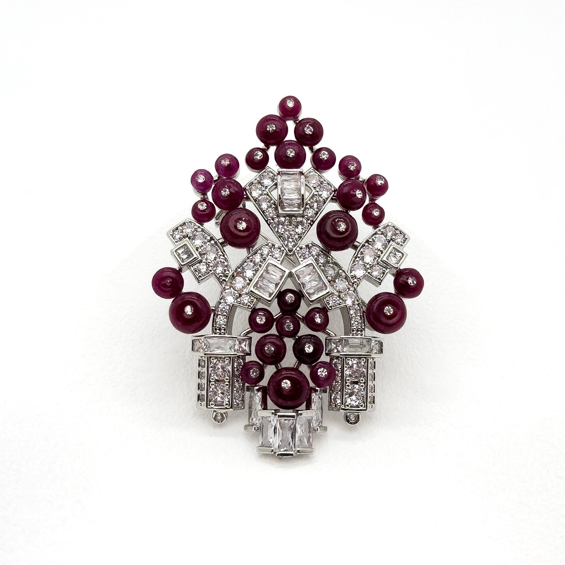 Art Deco Castle Brooch Purple Zircon Stone Titanium Steel Pin