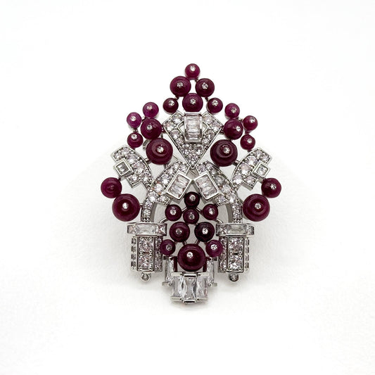 Art Deco Castle Brooch Purple Zircon Stone Titanium Steel Pin