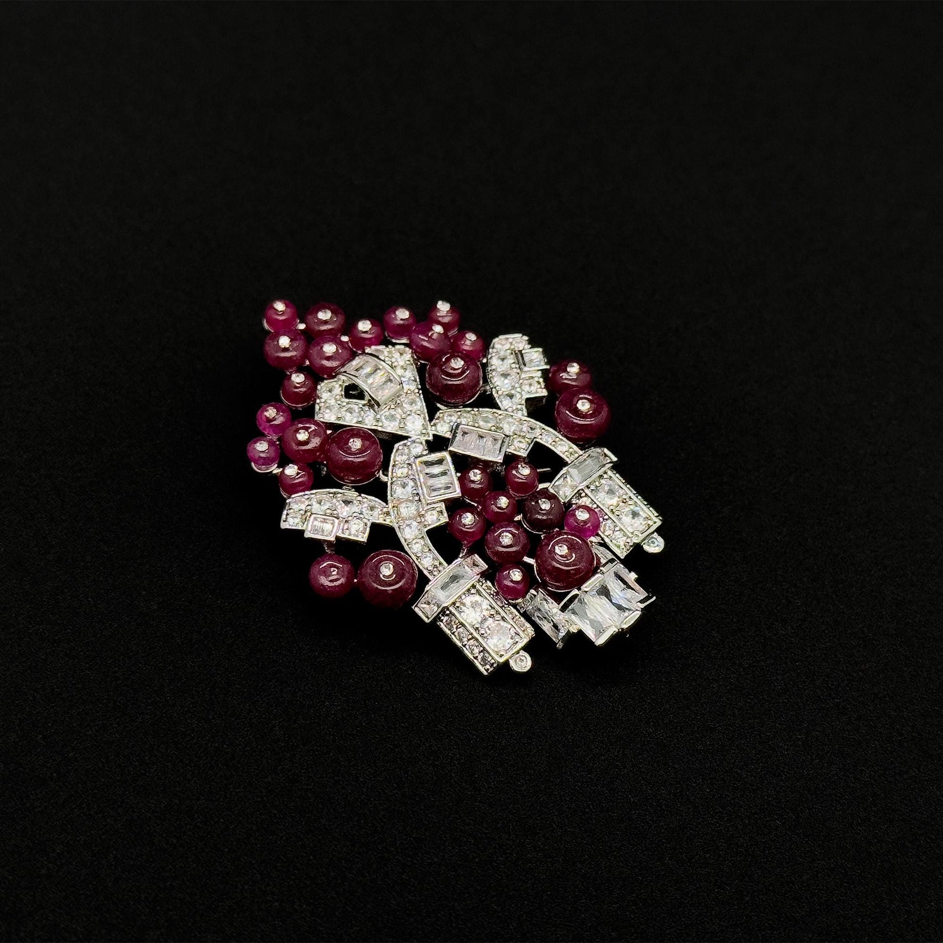 Art Deco Castle Brooch Purple Zircon Stone Titanium Steel Pin