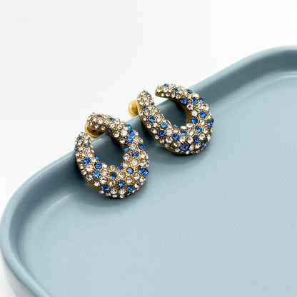 Vintage Art Deco U-Shaped Rhinestone Stud Earrings, 925 Silver Posts