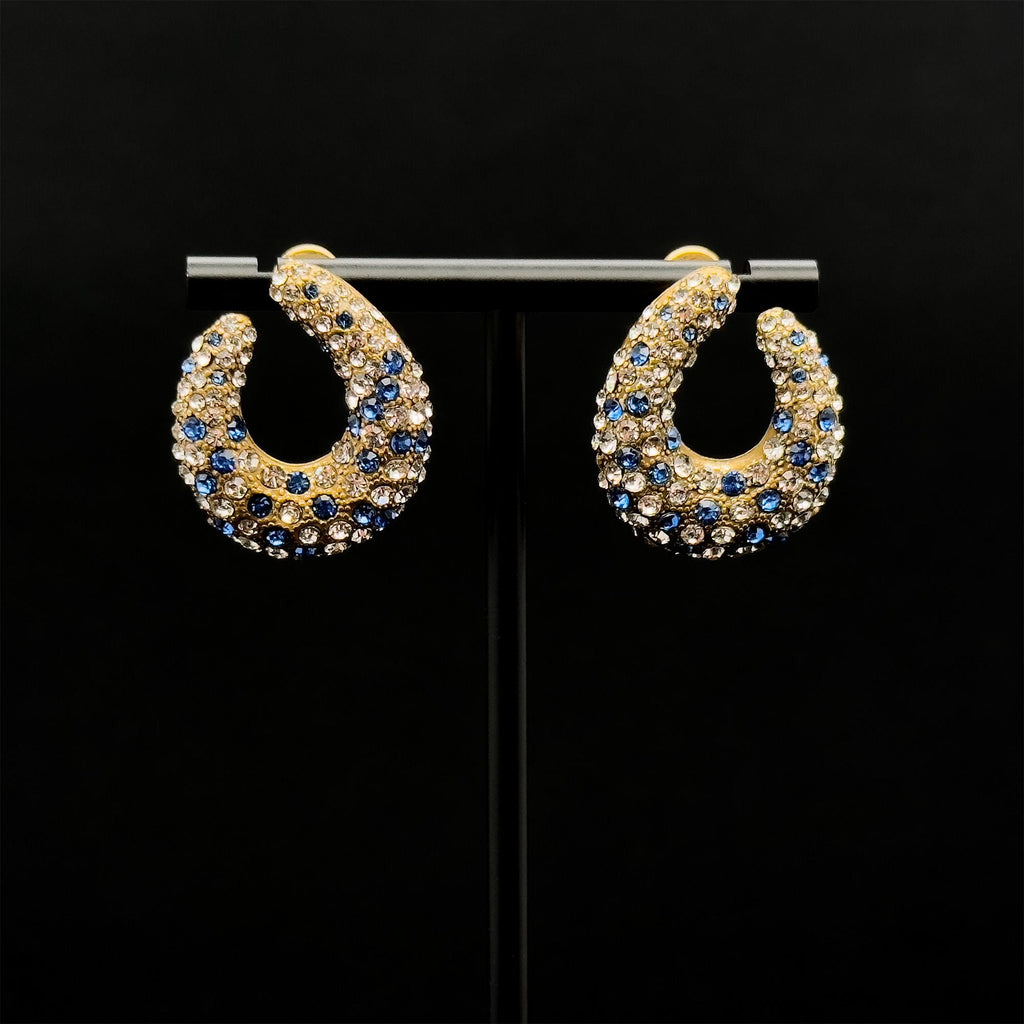 Vintage Art Deco U-Shaped Rhinestone Stud Earrings, 925 Silver Posts