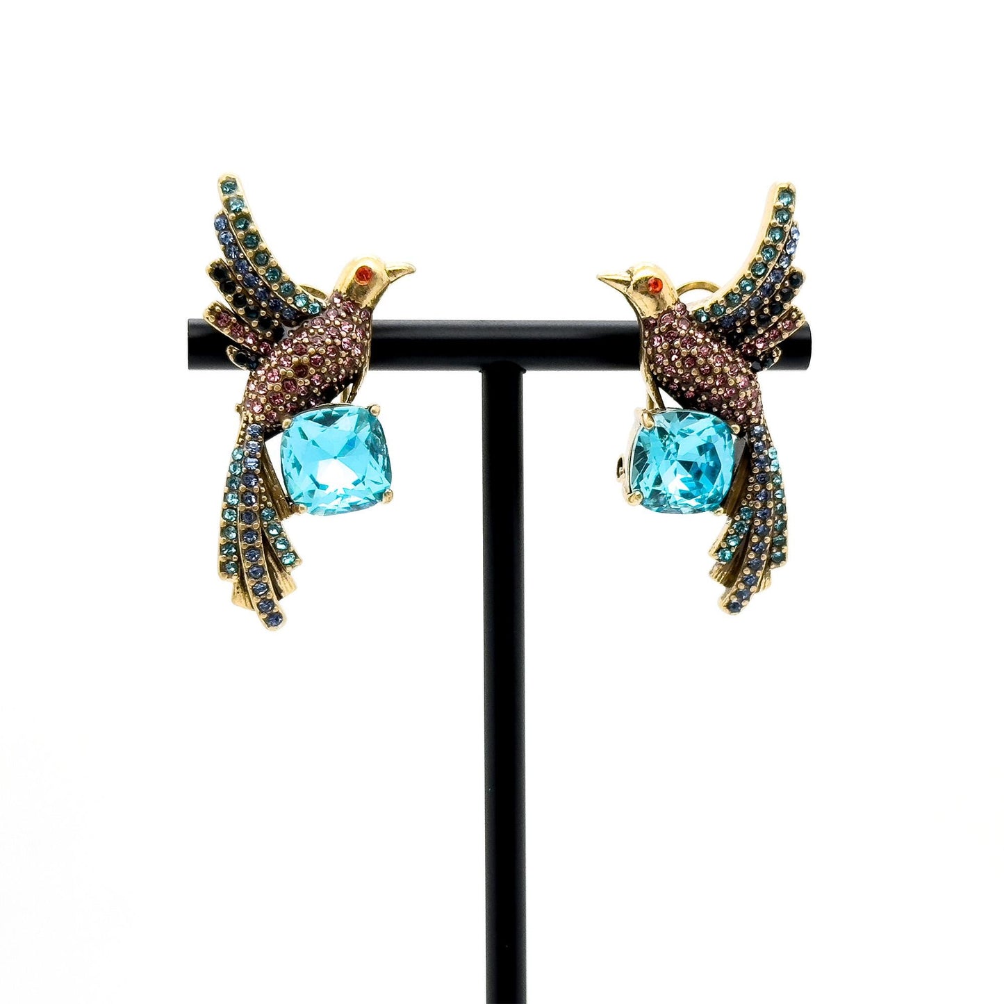 Vintage Art Deco Bird Zircon Stud Earrings with Gift Box