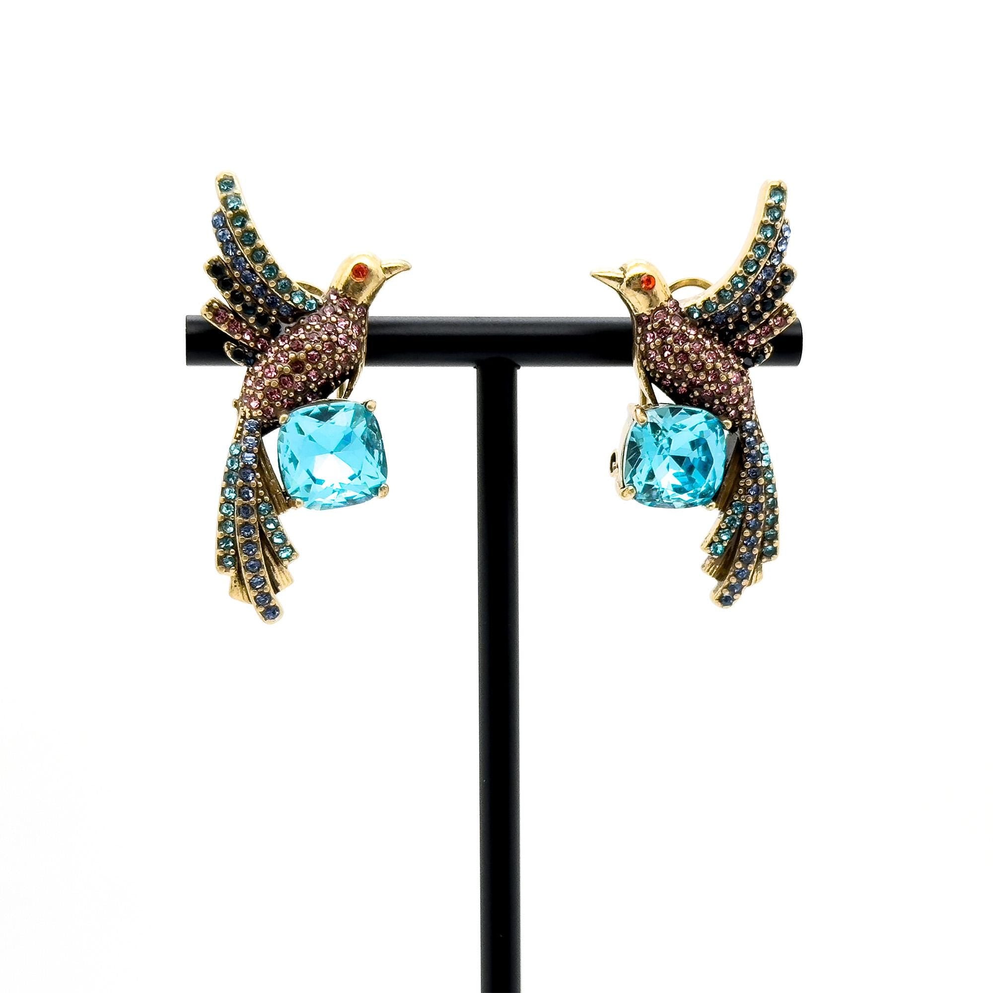 Vintage Art Deco Bird Zircon Stud Earrings with Gift Box