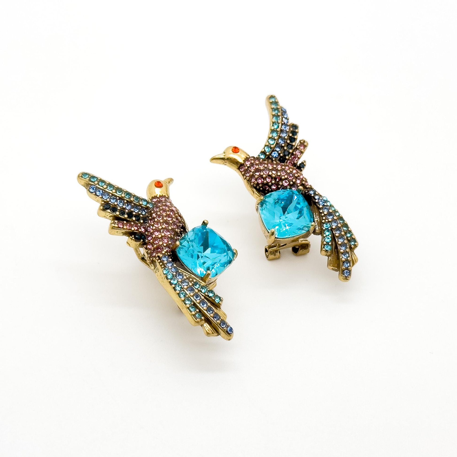 Vintage Art Deco Bird Zircon Stud Earrings with Gift Box