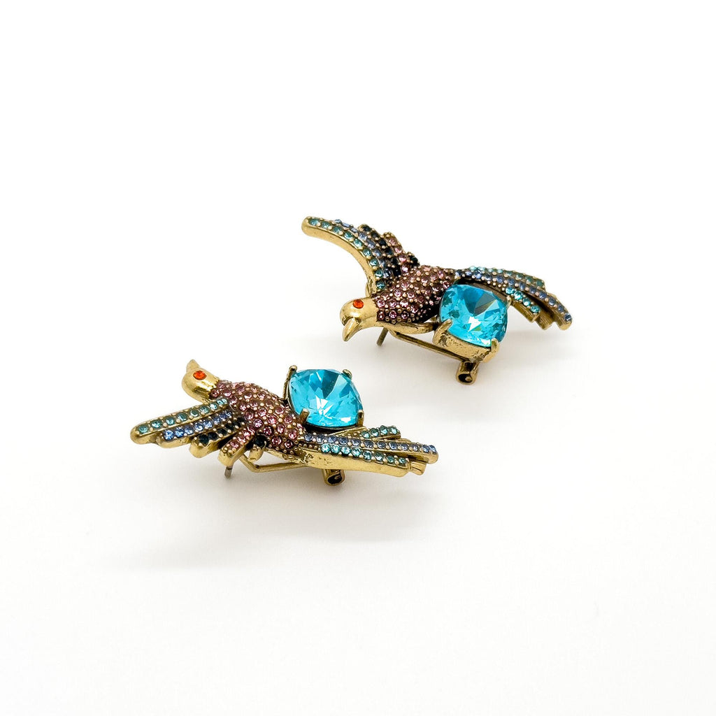 Vintage Art Deco Bird Zircon Stud Earrings with Gift Box