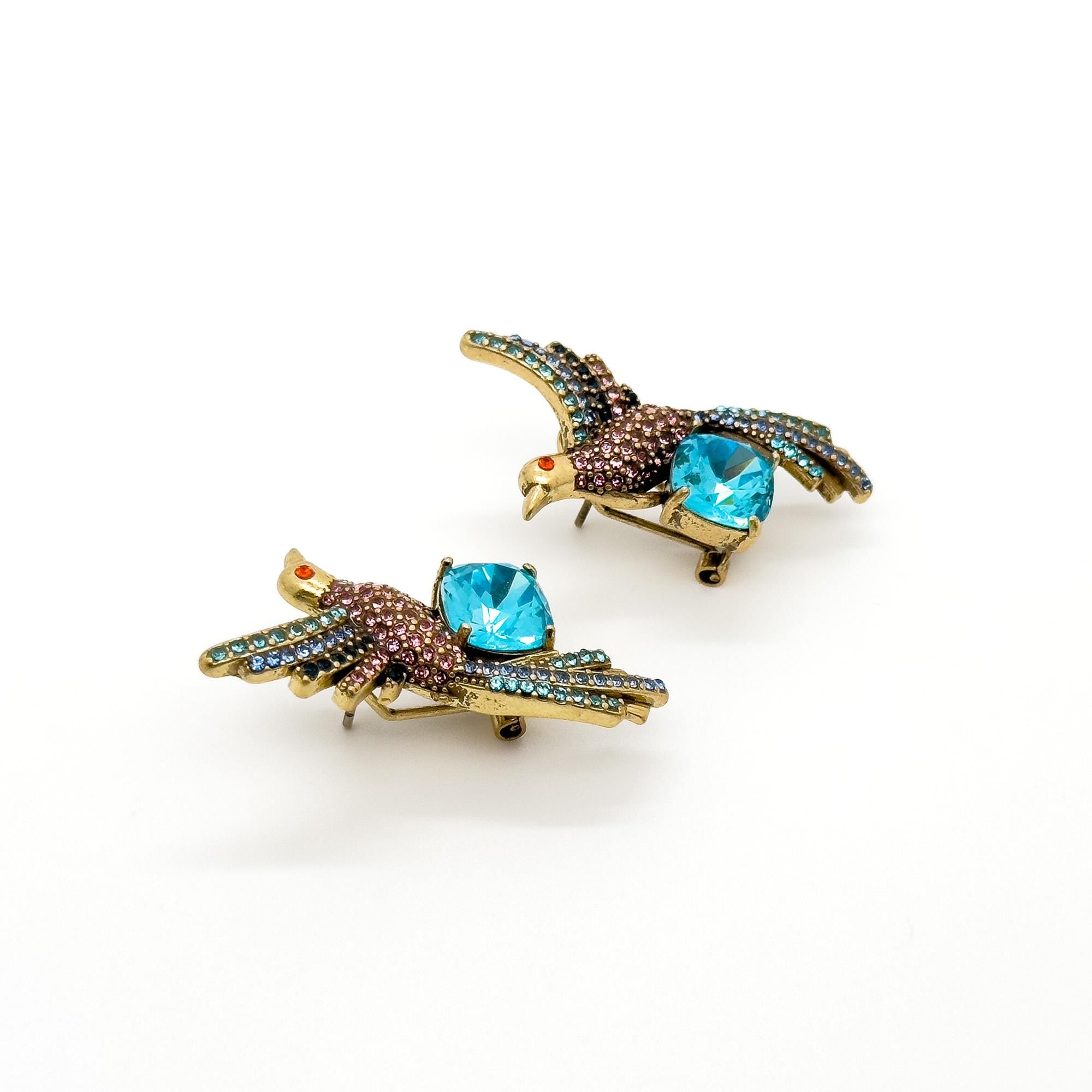 Vintage Art Deco Bird Zircon Stud Earrings with Gift Box