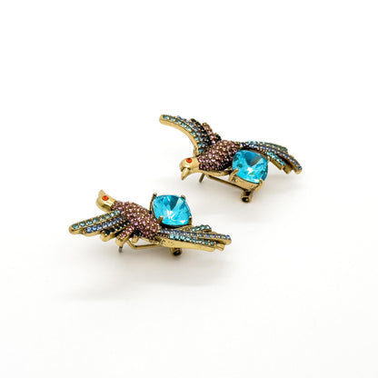Vintage Art Deco Bird Zircon Stud Earrings with Gift Box