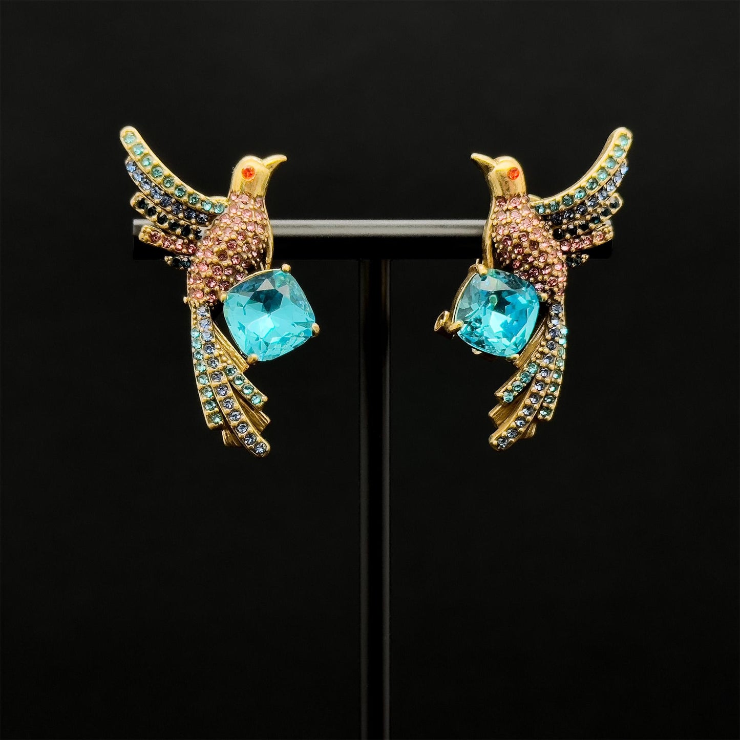 Vintage Art Deco Bird Zircon Stud Earrings with Gift Box