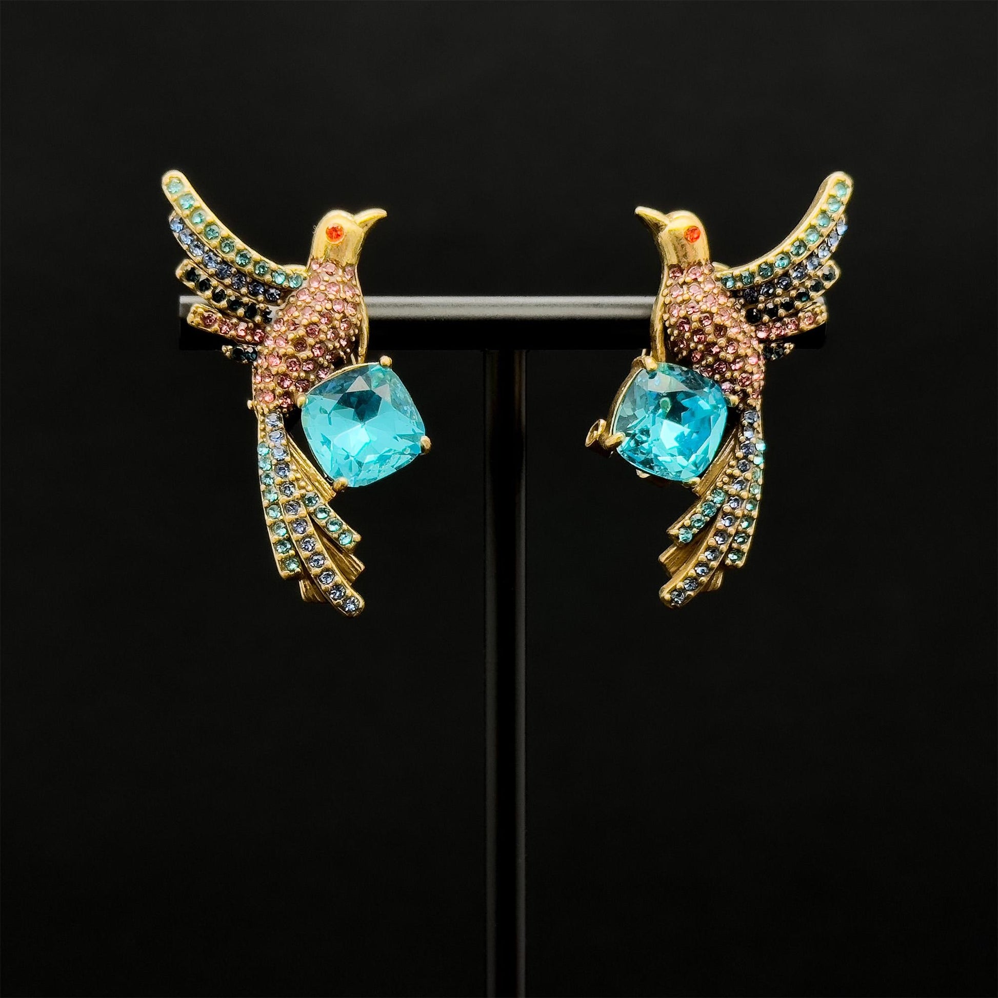 Vintage Art Deco Bird Zircon Stud Earrings with Gift Box