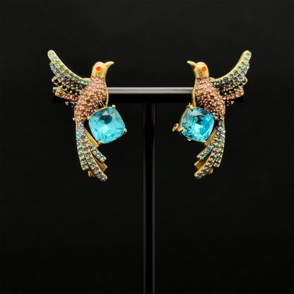 Vintage Art Deco Bird Zircon Stud Earrings with Gift Box