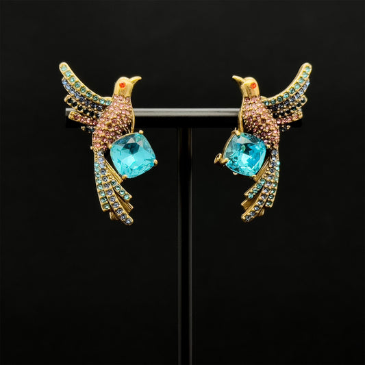 Vintage Art Deco Bird Zircon Stud Earrings with Gift Box