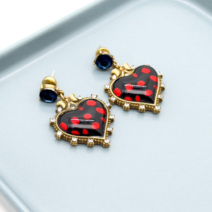 Vintage Art Deco Heart Earrings Zircon Rhinestone 45mm 925 Silver