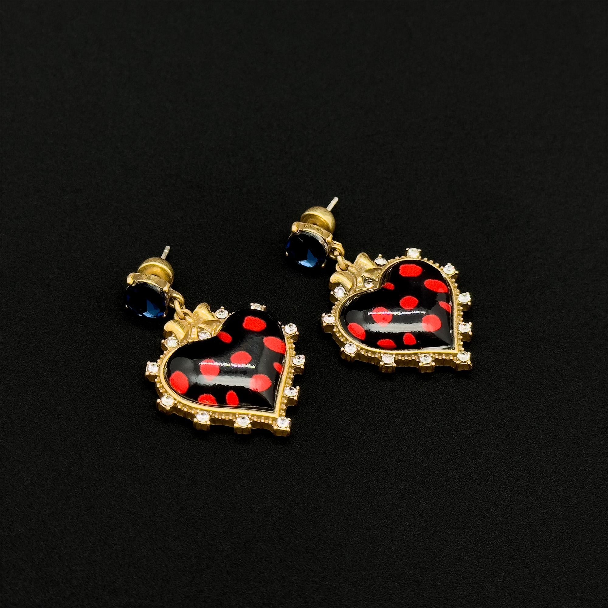 Vintage Art Deco Heart Earrings Zircon Rhinestone 45mm 925 Silver