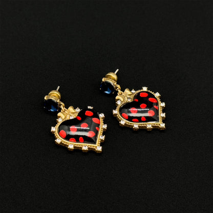 Vintage Art Deco Heart Earrings Zircon Rhinestone 45mm 925 Silver