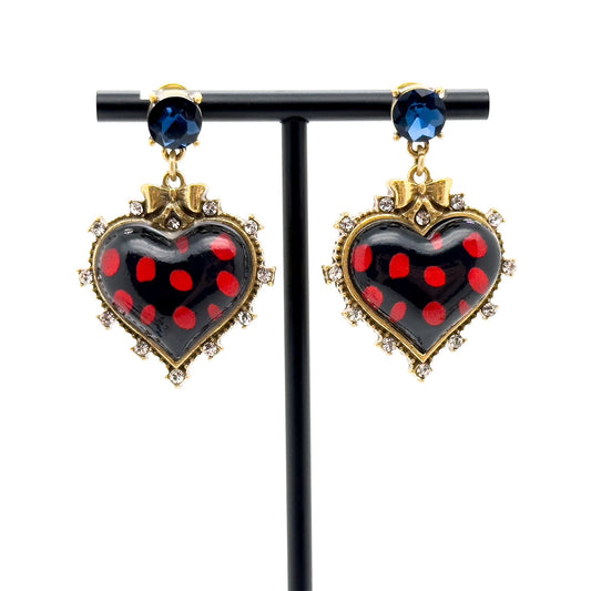 Vintage Art Deco Heart Earrings Zircon Rhinestone 45mm 925 Silver