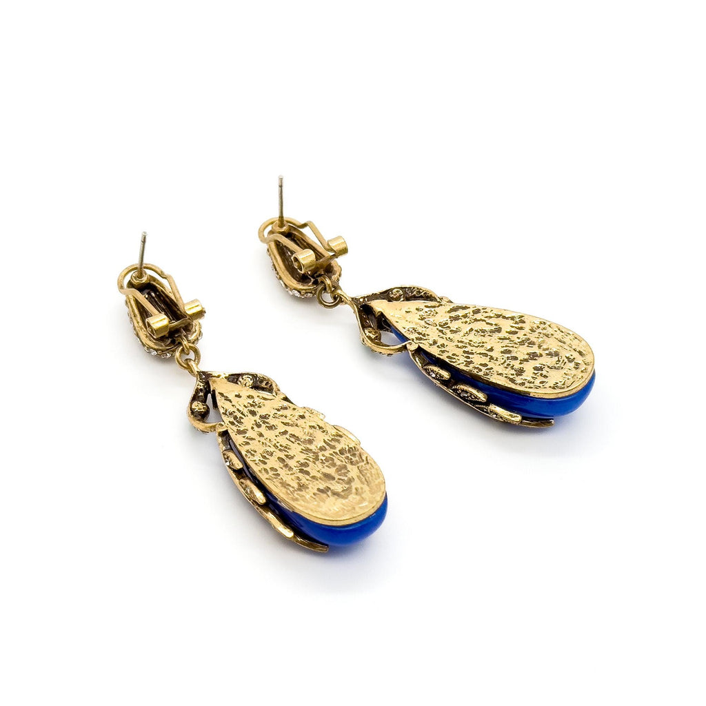 Art Deco Vintage Blue Leaf Dangle Earrings with 925 Silver
