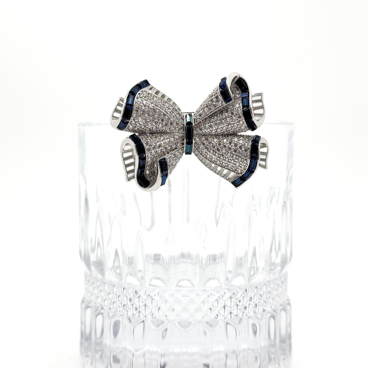 French Bow Zircon Copper Brooch for Dress and Suit