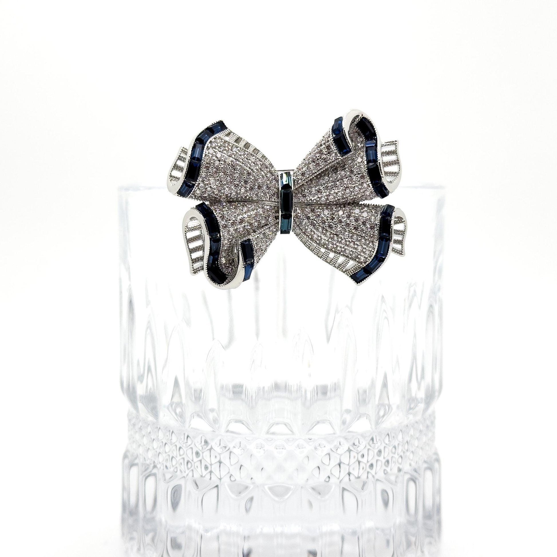 French Bow Zircon Copper Brooch for Dress and Suit