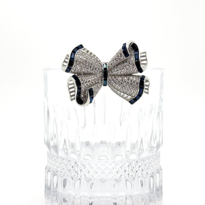 French Bow Zircon Copper Brooch for Dress and Suit