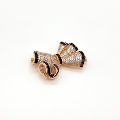 French Bow Zircon Copper Brooch for Dress and Suit