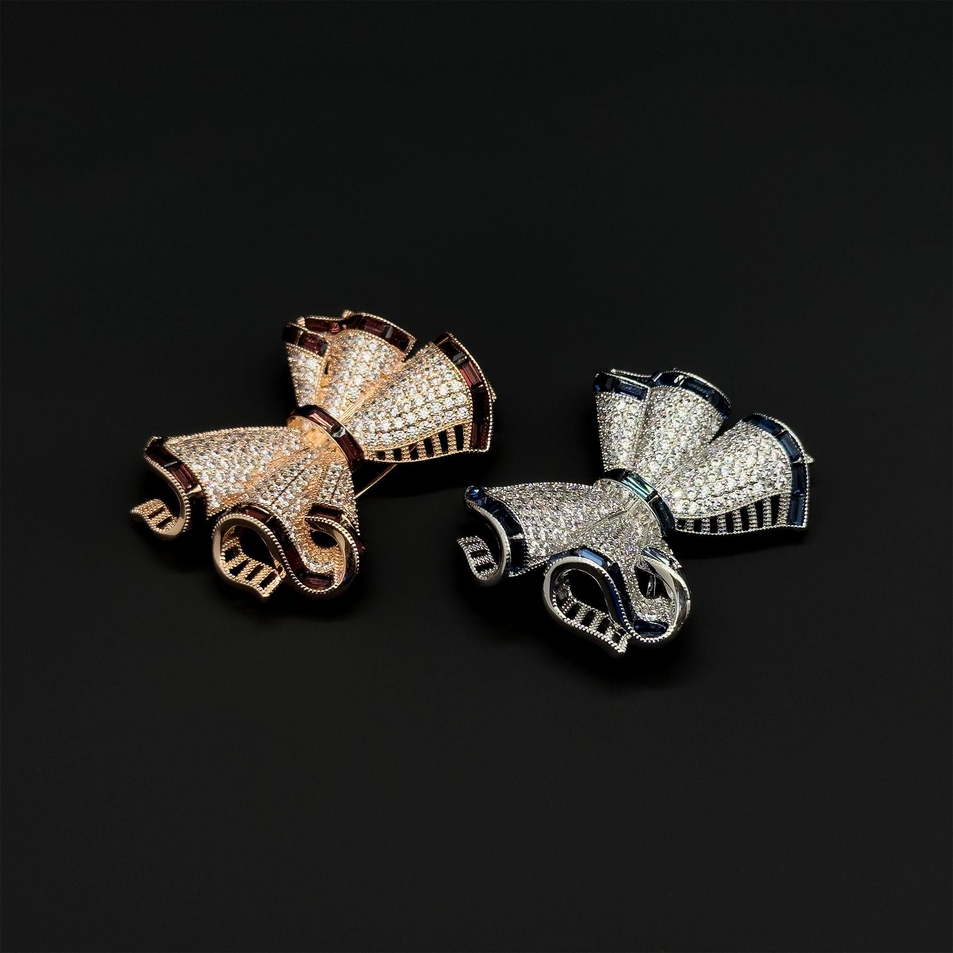 French Bow Zircon Copper Brooch for Dress and Suit