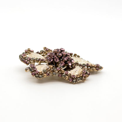 Vintage Glittering Flower Brooch Copper Glass Zircon Sparkle Bridal Party