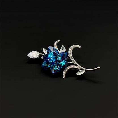 Minimalist Blue Rose Brooch with K9 Crystal, Copper Pin