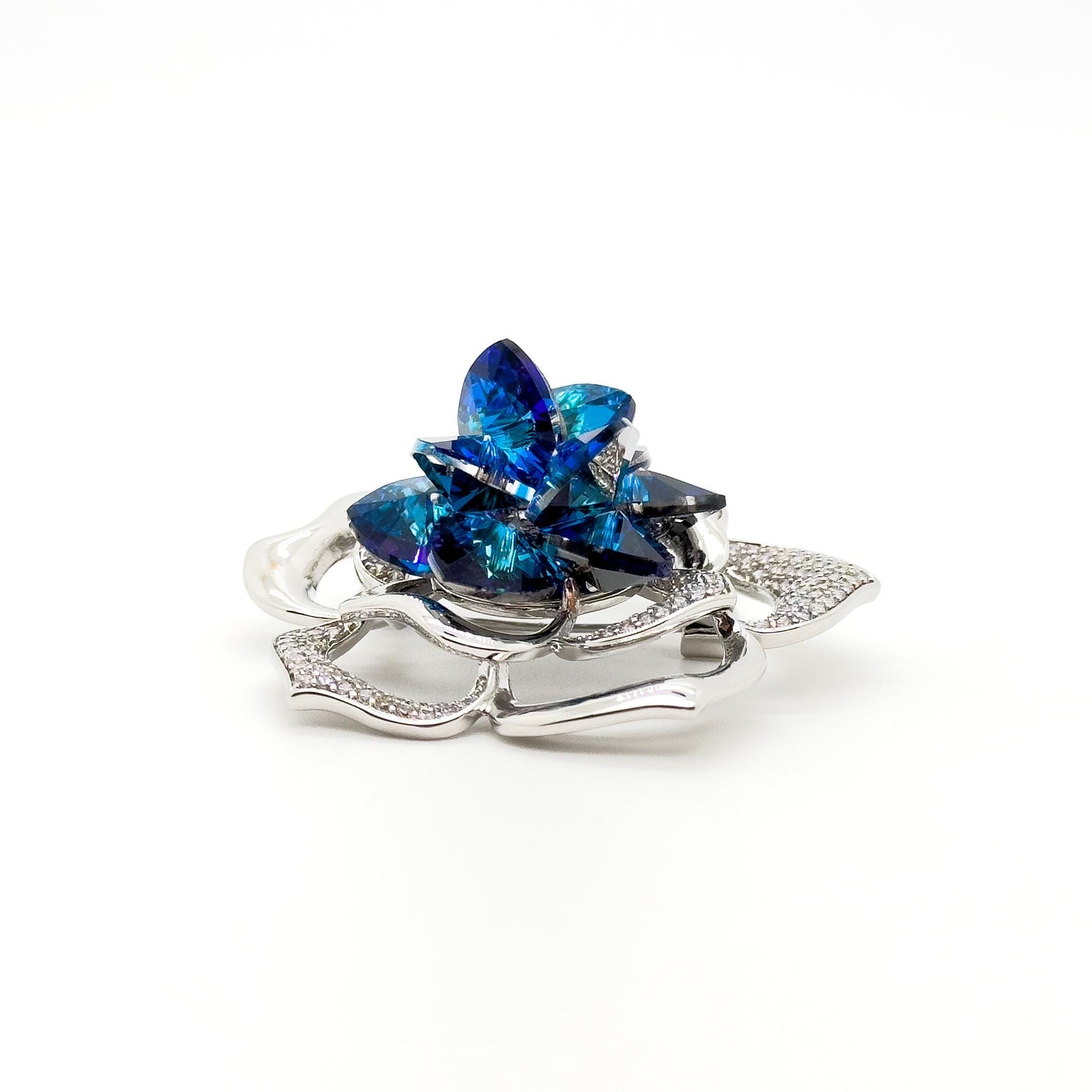 Minimalist Blue Rose Brooch with K9 Crystal, Copper Pin