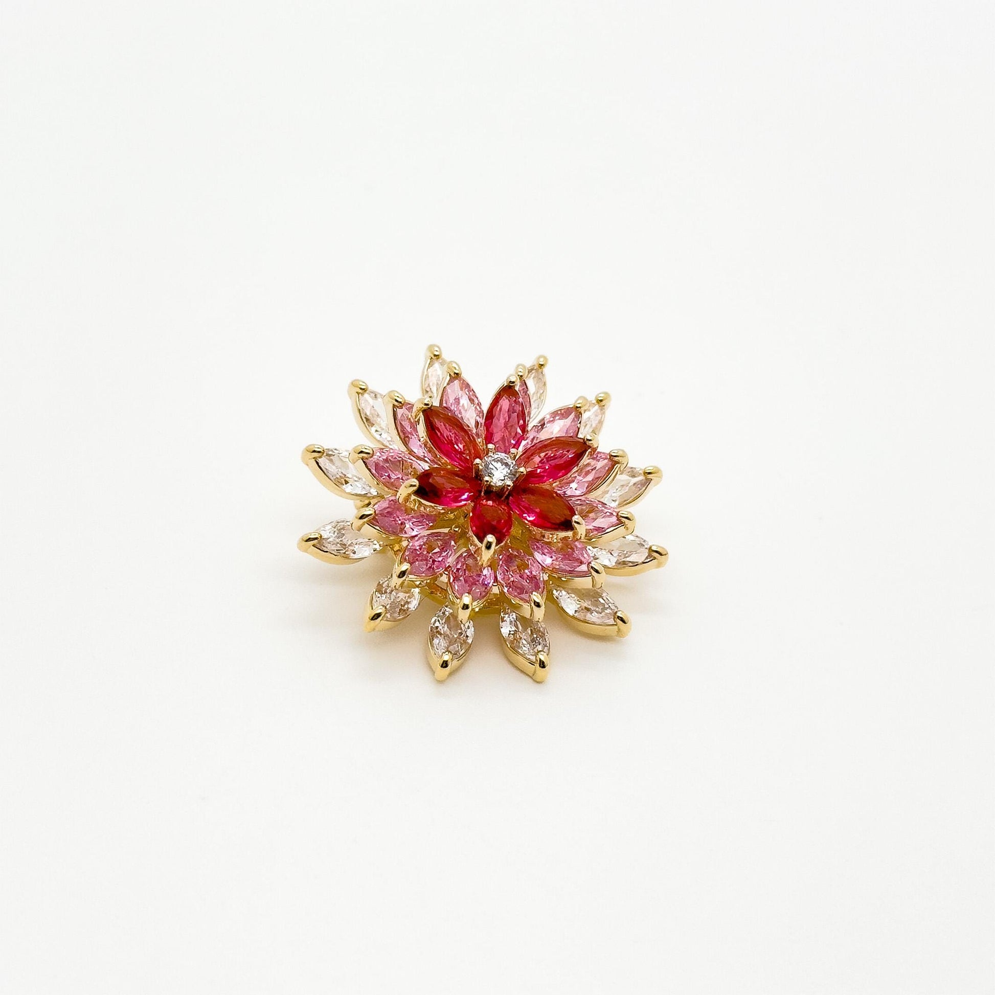 Pink Gradient Rotating Sunflower Brooch, Gold-Plated Zircon Pin