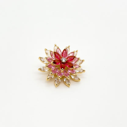 Pink Gradient Rotating Sunflower Brooch, Gold-Plated Zircon Pin
