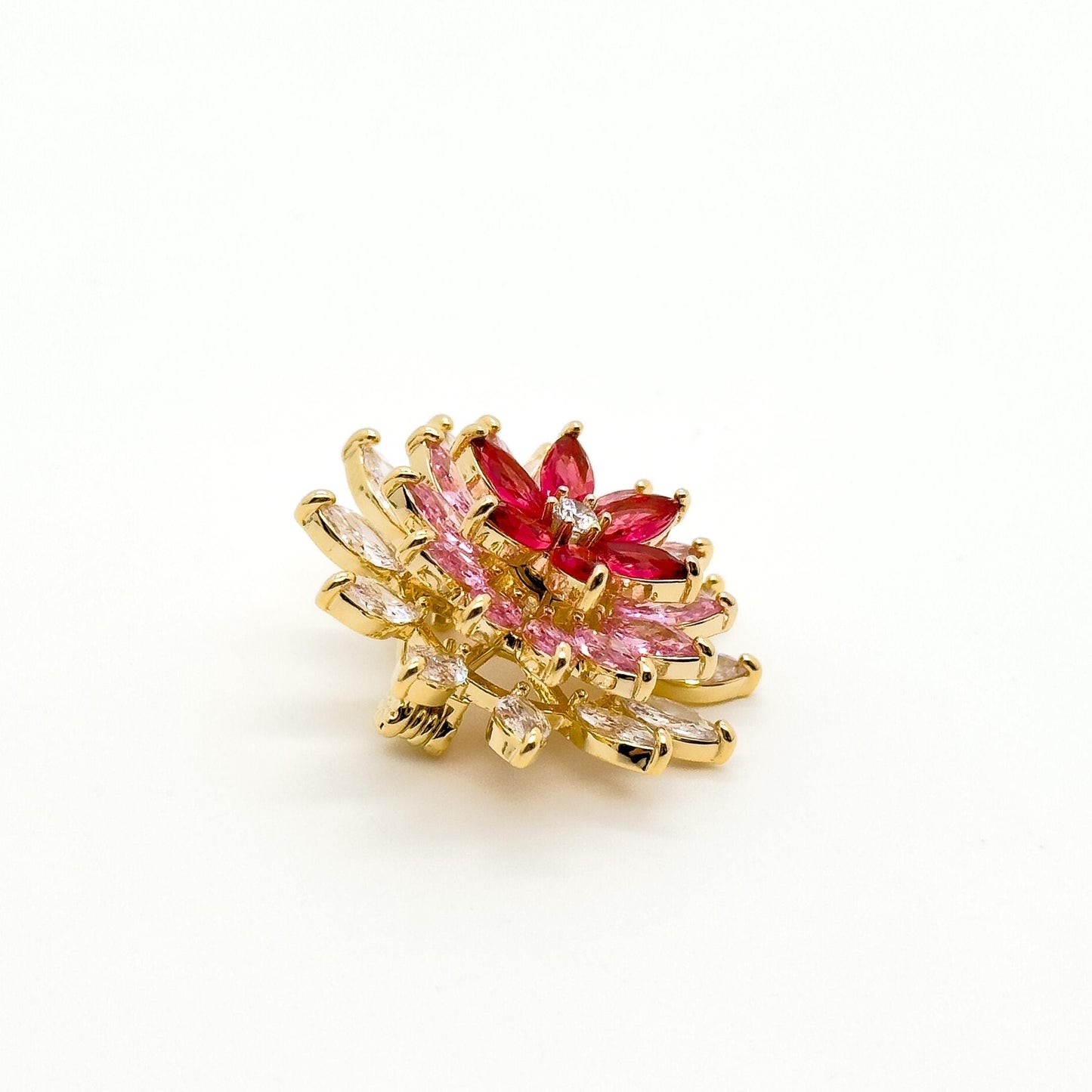Pink Gradient Rotating Sunflower Brooch, Gold-Plated Zircon Pin
