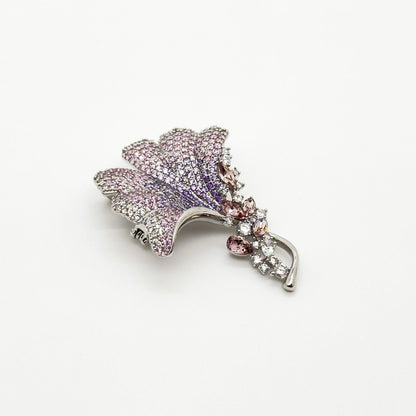Luxury Ginkgo Leaf 3D Brooch with Zircon Copper Finish