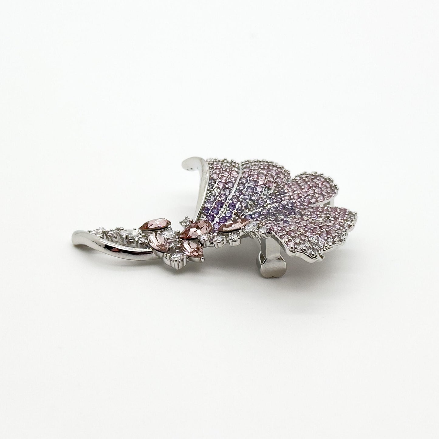 Luxury Ginkgo Leaf 3D Brooch with Zircon Copper Finish