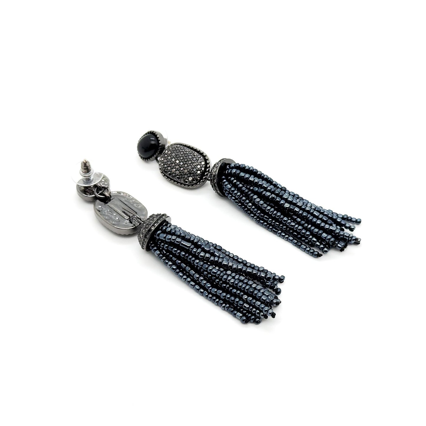 Handmade Art Deco Agate Dangle Earrings with Beaded Detail