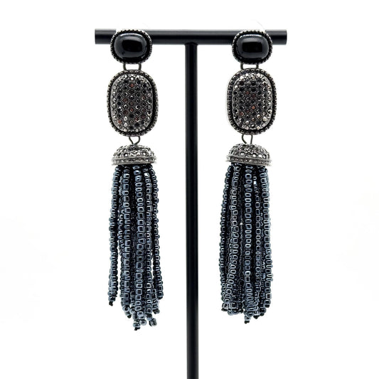 Handmade Art Deco Agate Dangle Earrings with Beaded Detail