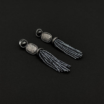 Handmade Art Deco Agate Dangle Earrings with Beaded Detail