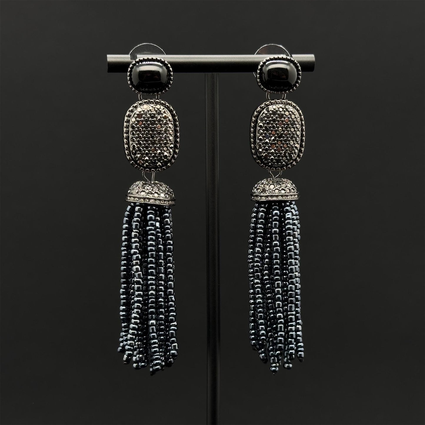 Handmade Art Deco Agate Dangle Earrings with Beaded Detail