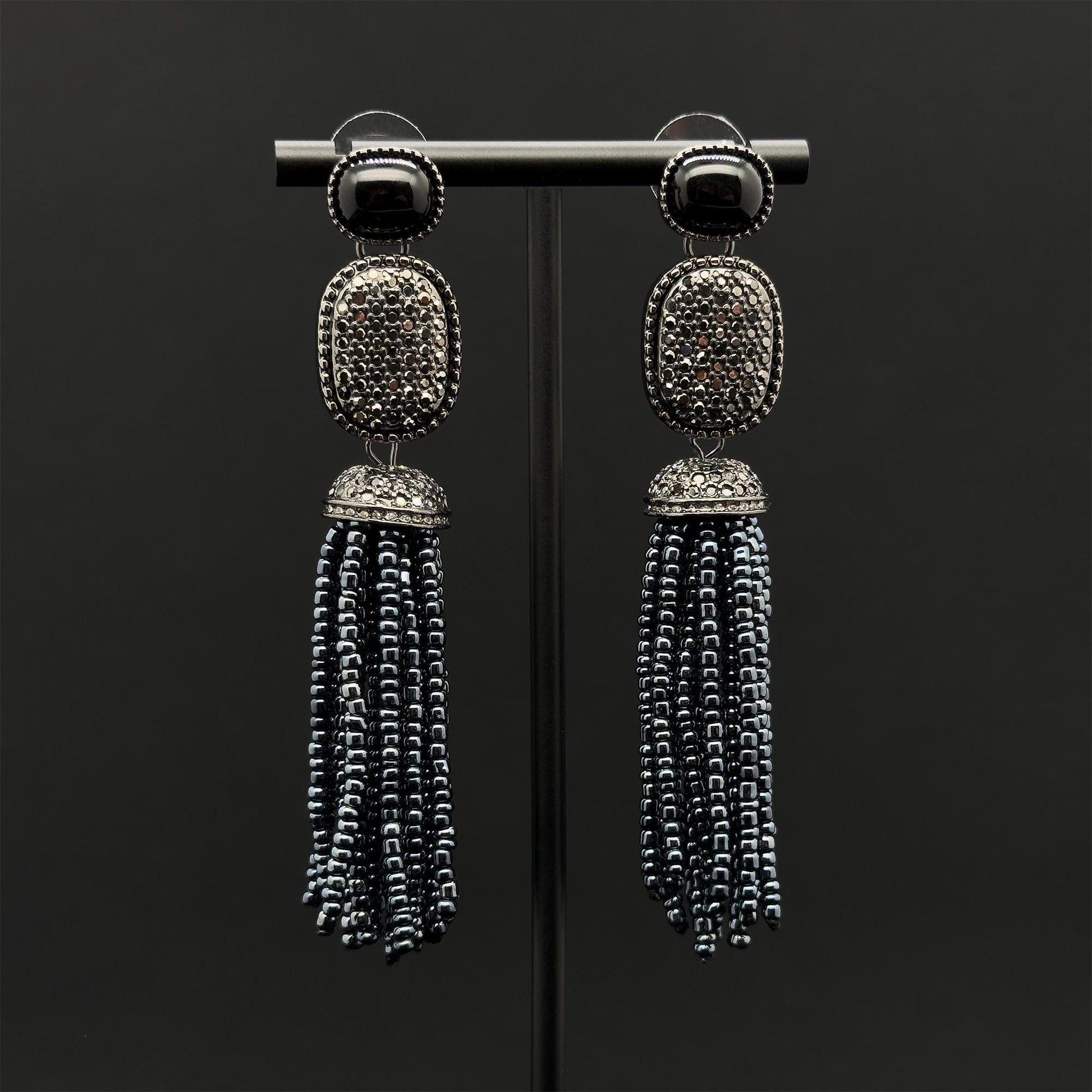 Handmade Art Deco Agate Dangle Earrings with Beaded Detail