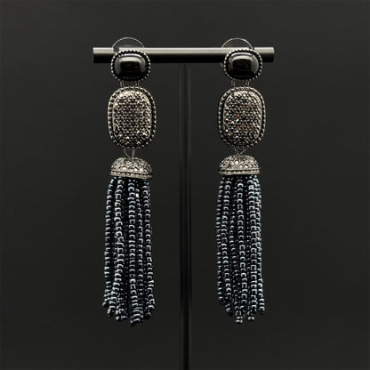 Handmade Art Deco Agate Dangle Earrings with Beaded Detail