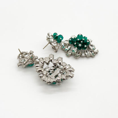 Vintage Art Deco Dangle Earrings Emerald Purple Glass Rhinestone
