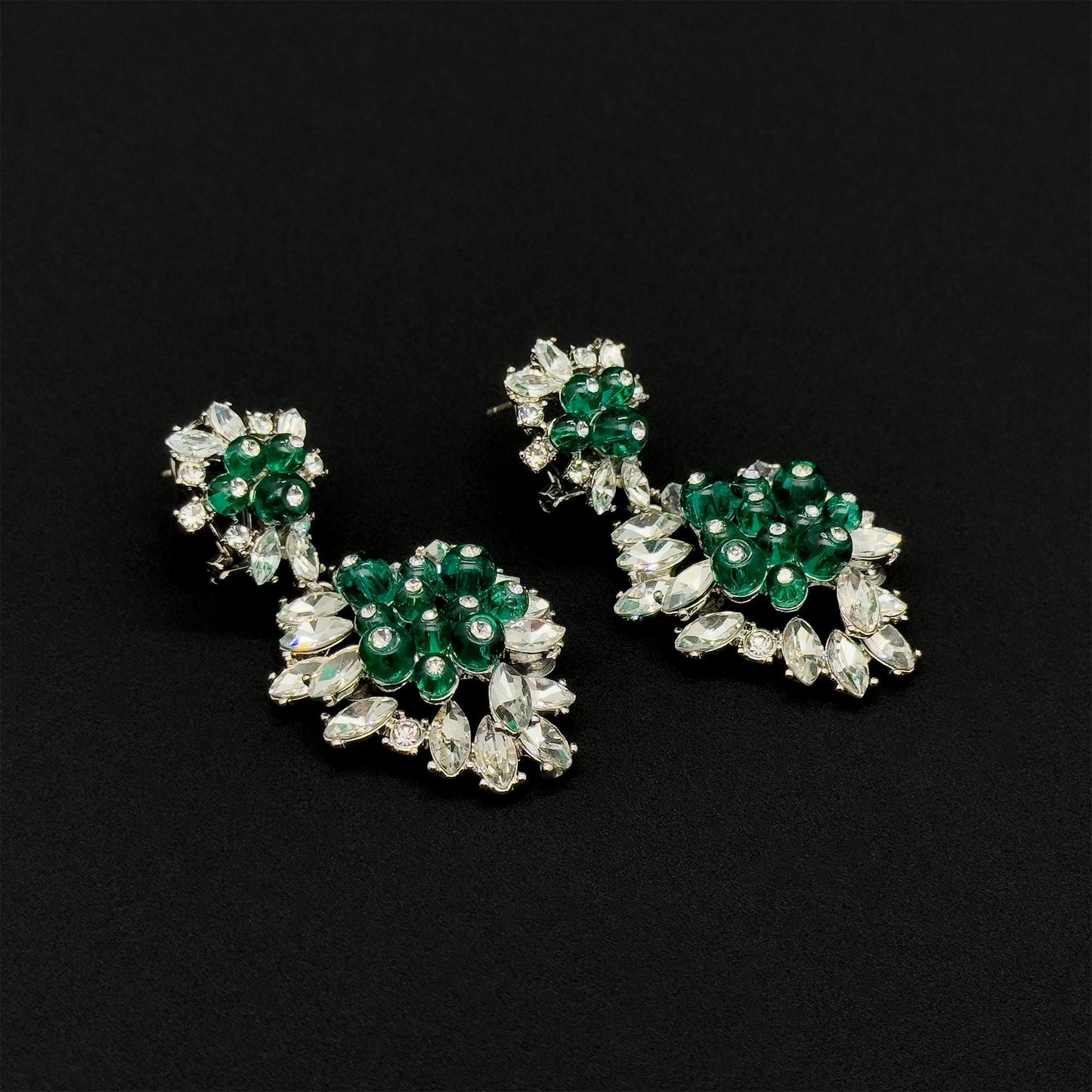 Vintage Art Deco Dangle Earrings Emerald Purple Glass Rhinestone