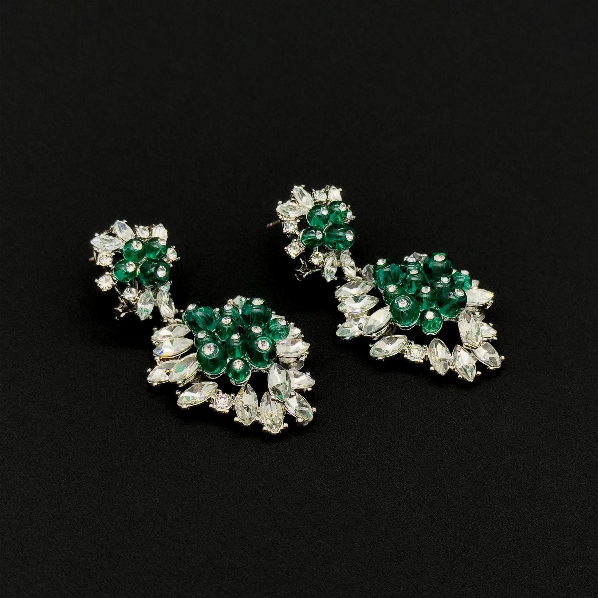 Vintage Art Deco Dangle Earrings Emerald Purple Glass Rhinestone