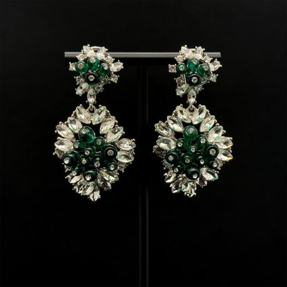 Vintage Art Deco Dangle Earrings Emerald Purple Glass Rhinestone