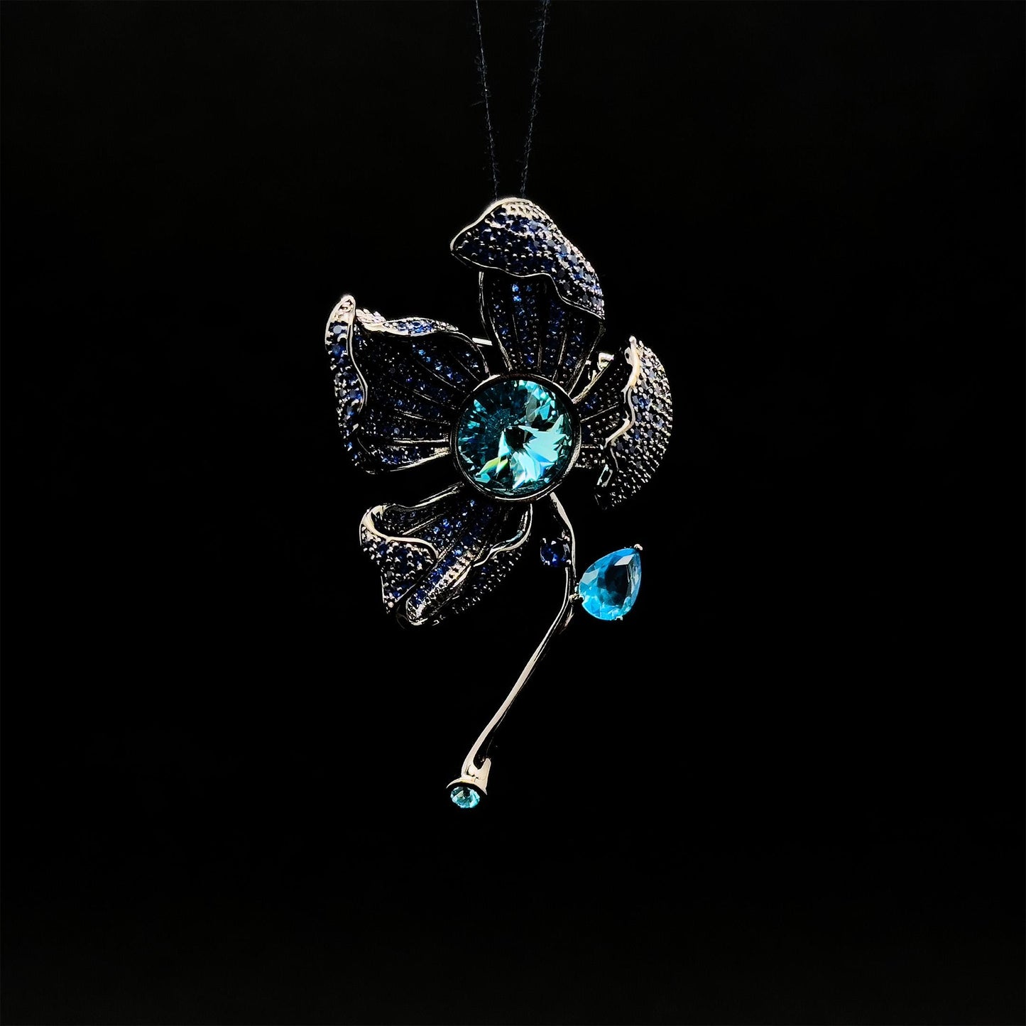 French Vintage Orchid Brooch Copper & Zircon Glass Floral Brooch