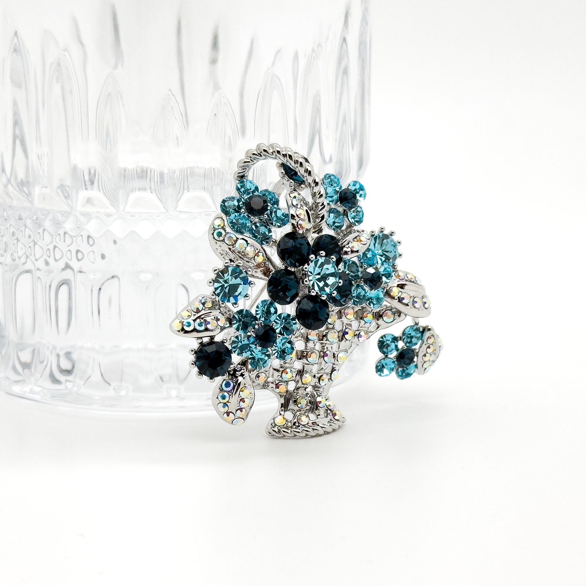 Zircon Floral Basket Brooch Copper Crystal Brooch for Women