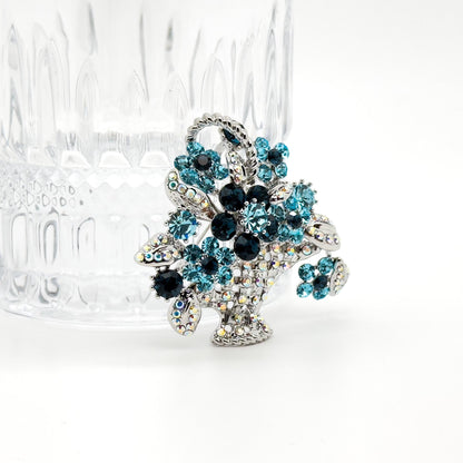 Zircon Floral Basket Brooch Copper Crystal Brooch for Women