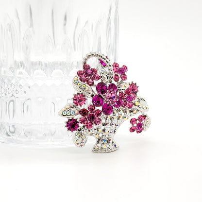 Zircon Floral Basket Brooch Copper Crystal Brooch for Women