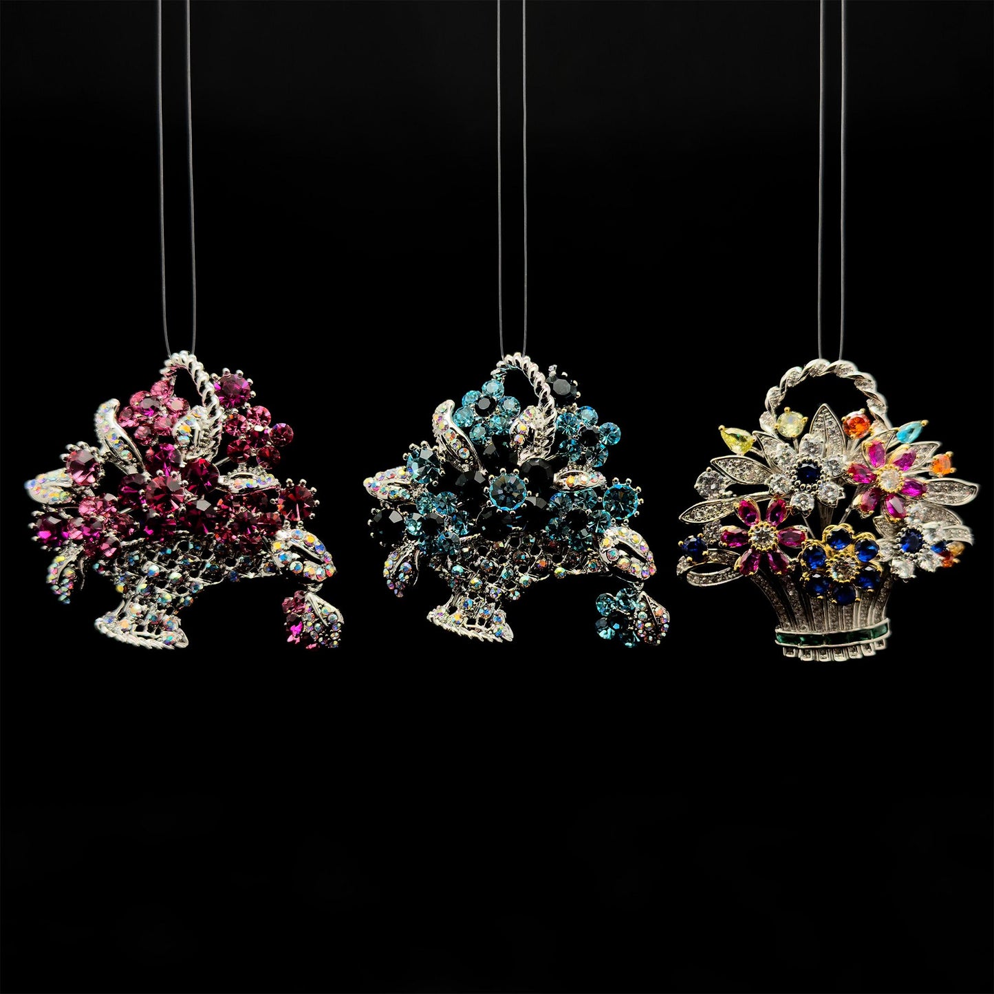 Zircon Floral Basket Brooch Copper Crystal Brooch for Women